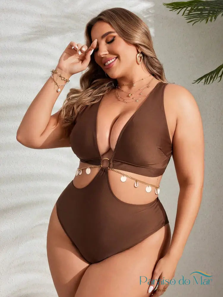 Maiô Plus Size com Detalhe Vazado e Anel