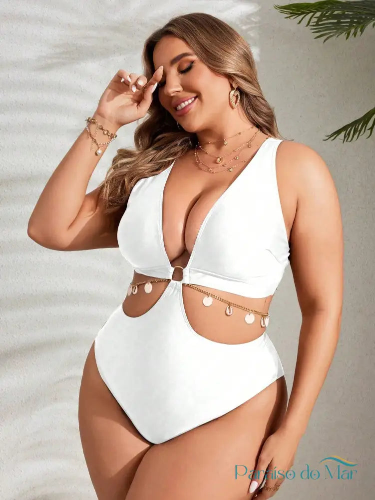 Maiô Plus Size com Detalhe Vazado e Anel