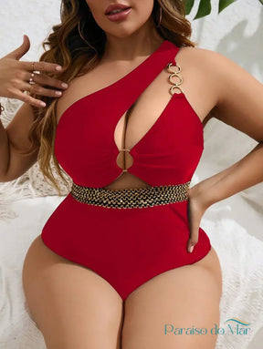 Maiô Plus Size com Recorte Assimétrico