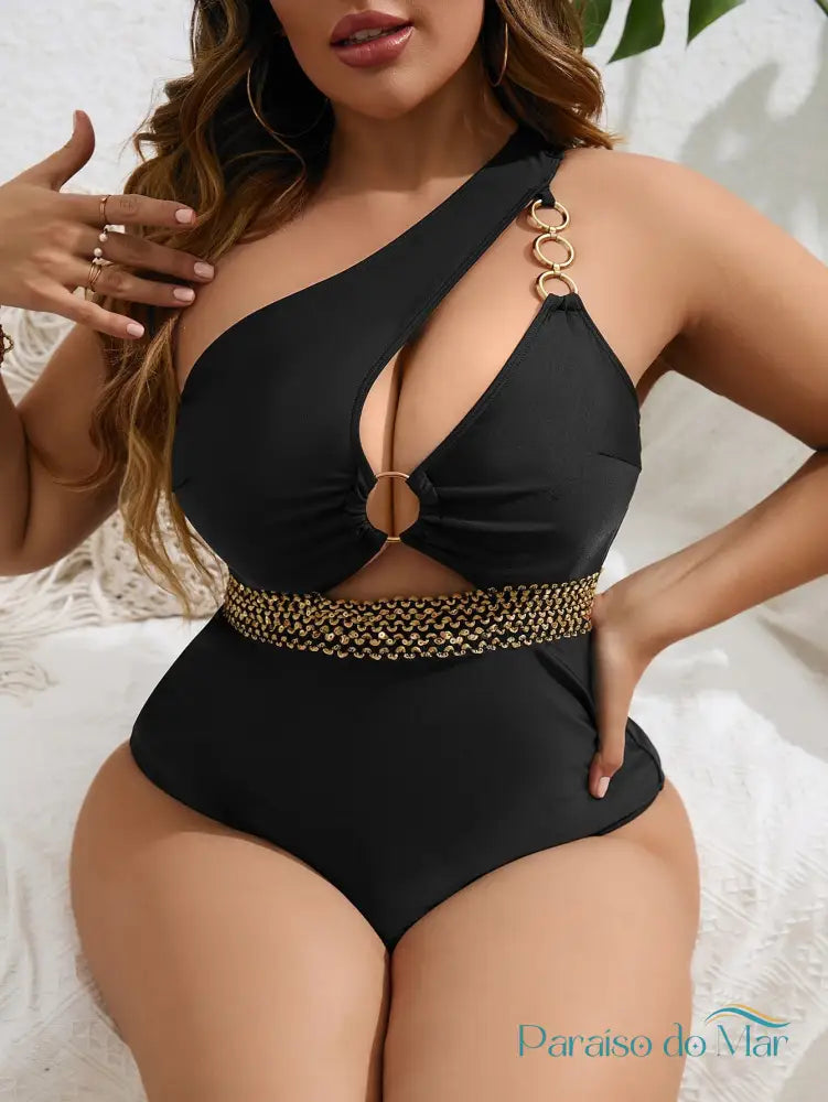 Maiô Plus Size com Recorte Assimétrico