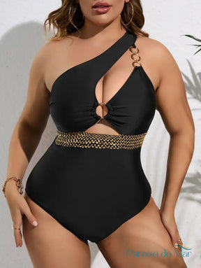 Maiô Plus Size com Recorte Assimétrico Preto / G