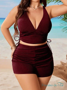 Roupa de Banho Shorts Plus Size Vinho / G Conjunto de Biquíni Plus Size