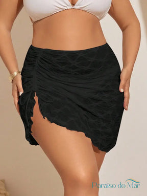 Saia de Praia Plus Size com Detalhe de Cordão Preto / G