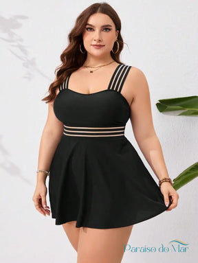 Tankini com Saia e Detalhes Vazados na Cintura