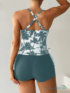 Tankini estampado com Palmas e com amarração lateral Tankini feminino