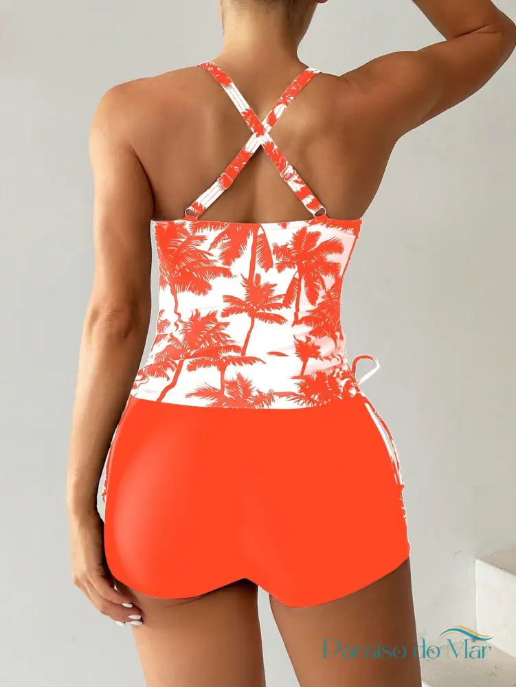 Tankini estampado com Palmas e com amarração lateral Tankini feminino