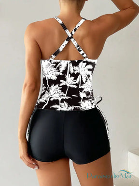 Tankini estampado com Palmas e com amarração lateral Tankini feminino