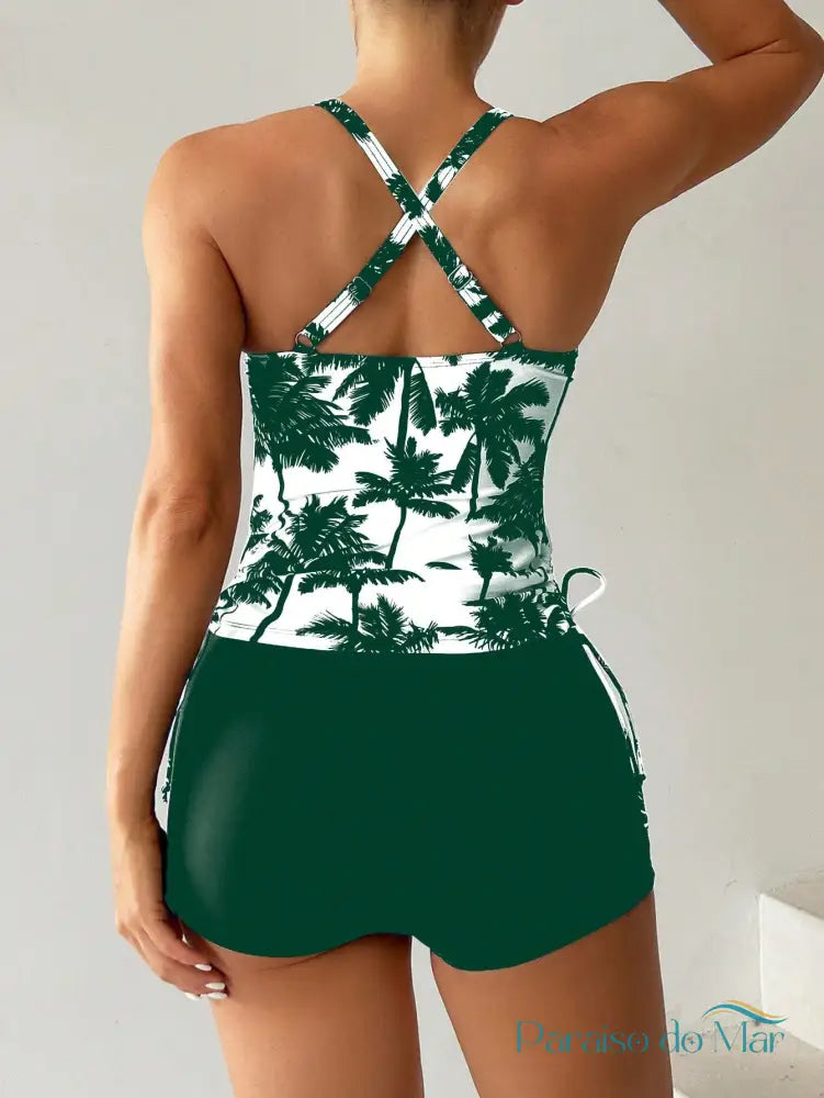 Tankini estampado com Palmas e com amarração lateral Tankini feminino