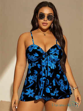 Tankini Floral com Bainha Franzida para Praia e Verão