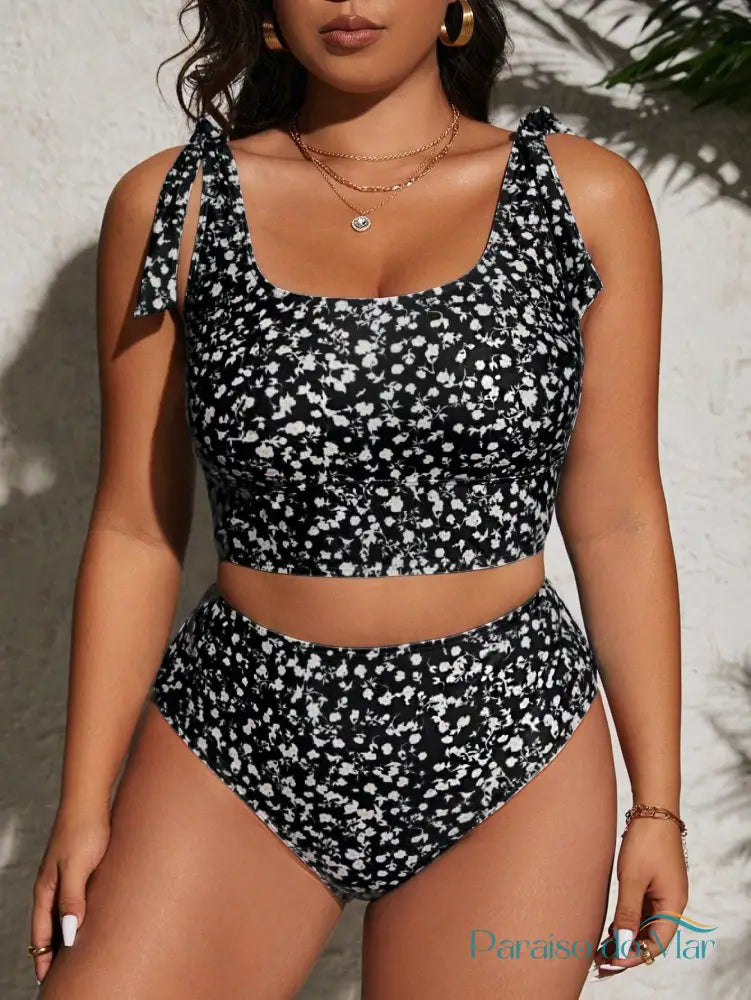 Tankini Plus Size Cintura Alta Preto/Branco / G