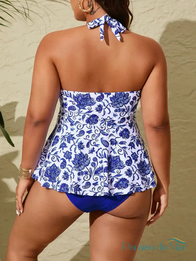 Tankini Plus Size com Estampa Paisley e Costas Nuas