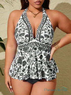 Tankini Plus Size com Estampa Paisley e Costas Nuas